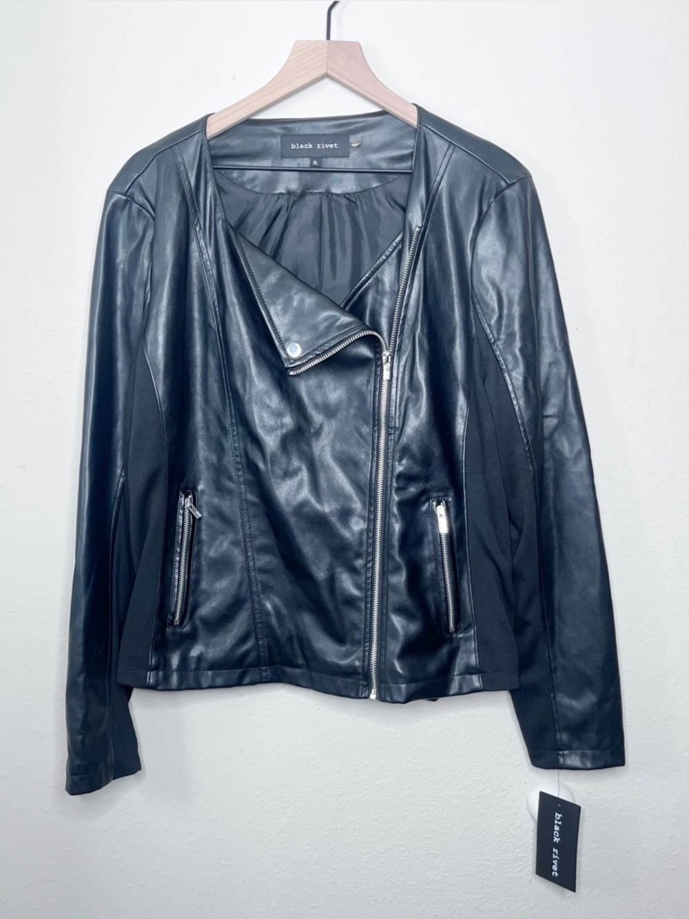 Black Rivet Moto Faux Leather Jacket XL NWT Zip  Wilson Leather Women